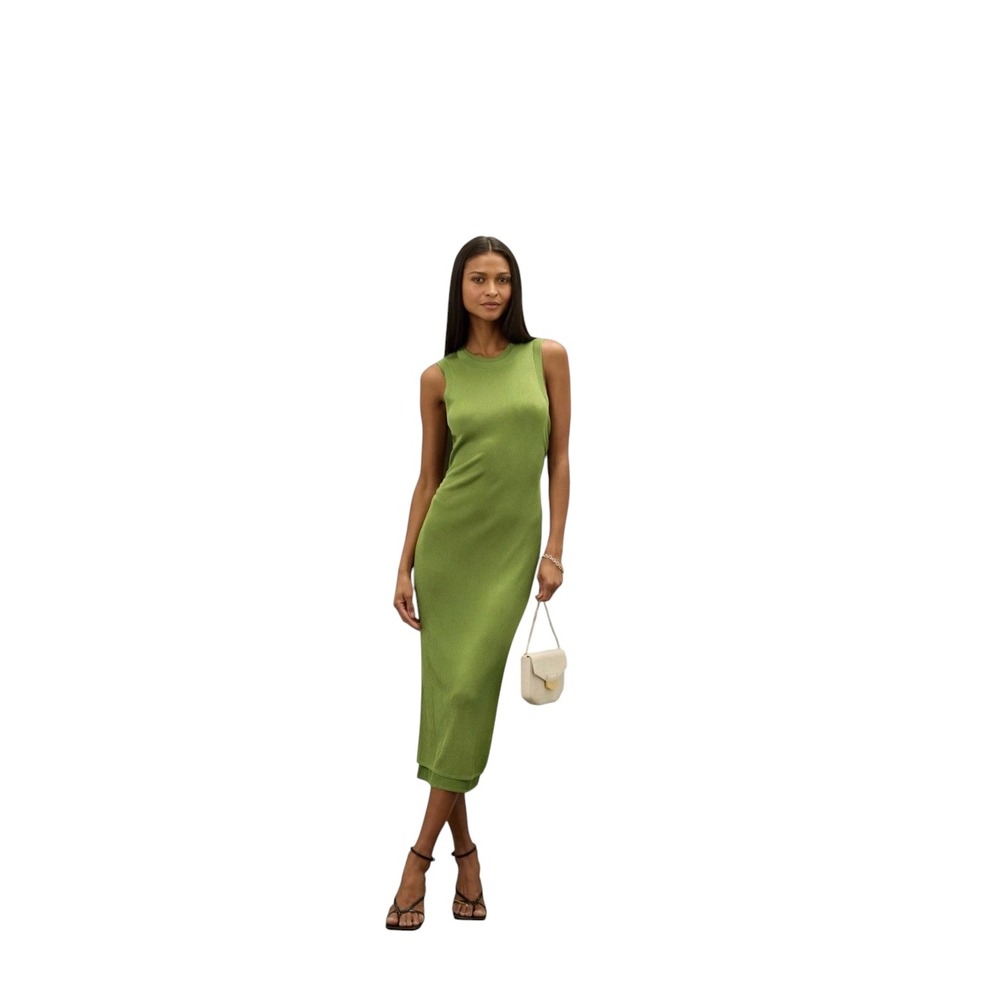 Atlein Collective Maxi Dress Womens L Green Excellent Ribbed Knit Column Dress